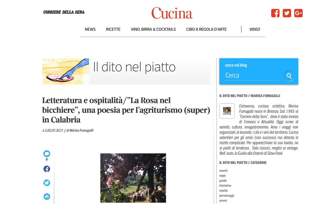 Letteratura e ospitalità/”La Rosa nel bicchiere”, una poesia per l’agriturismo (super) in Calabria