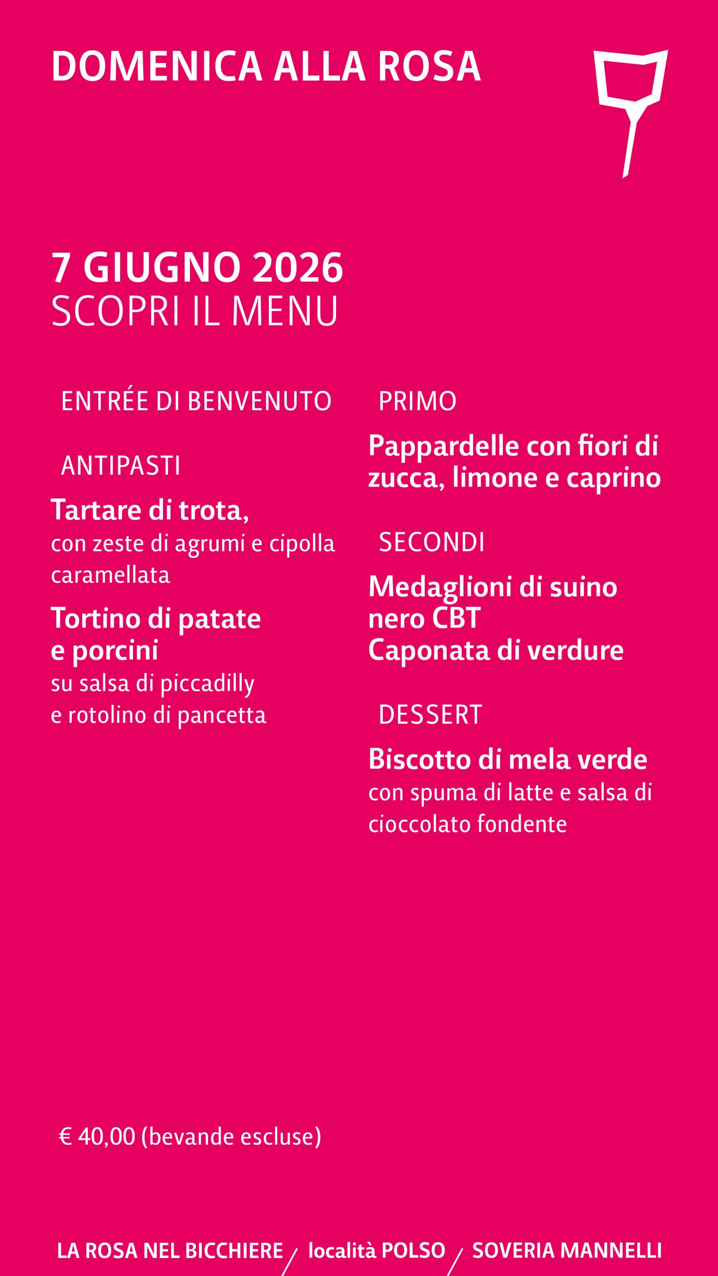 Menù domenica 7 Giugno