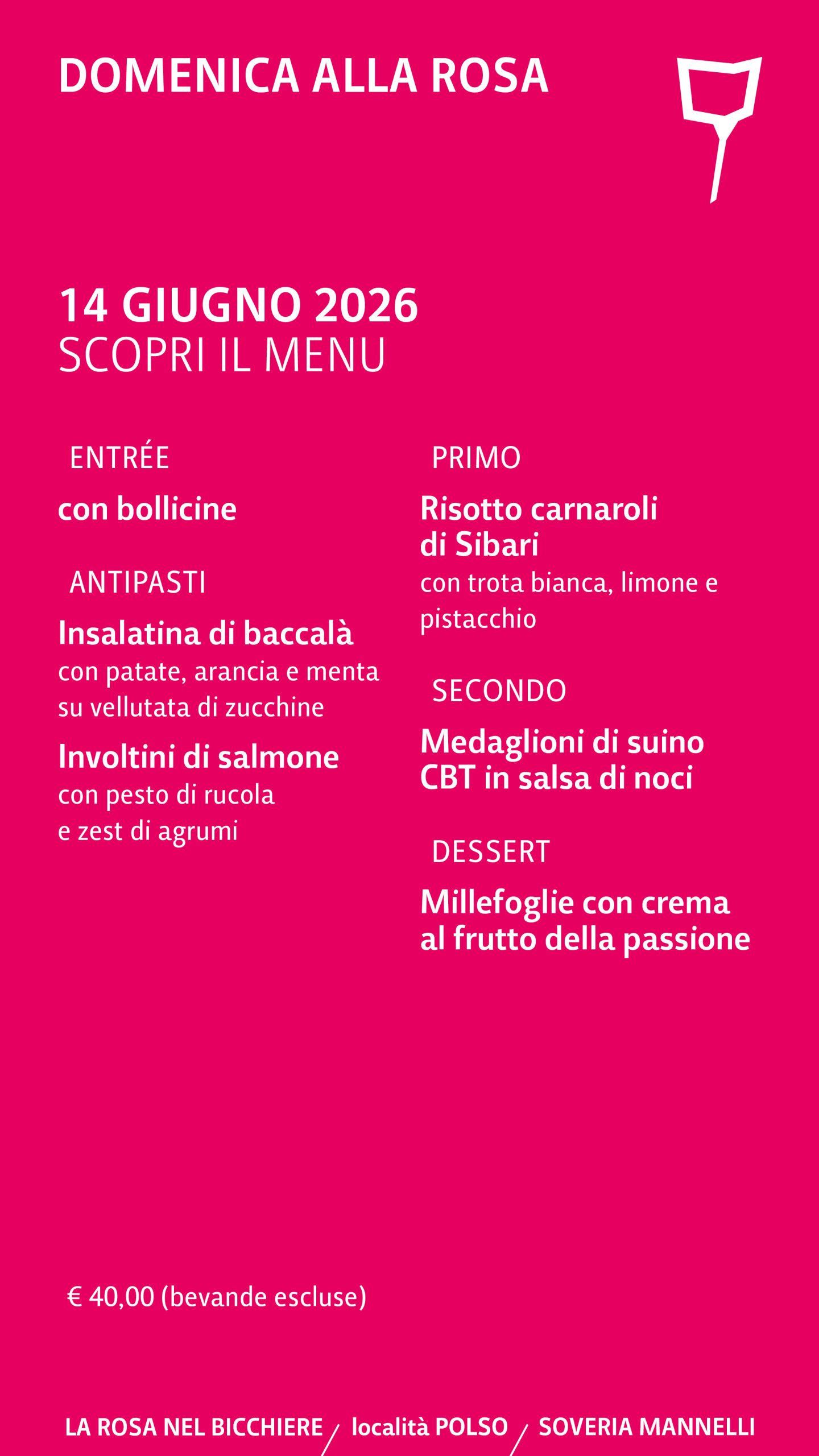 MENU DOMENICA 14 GIUGNO